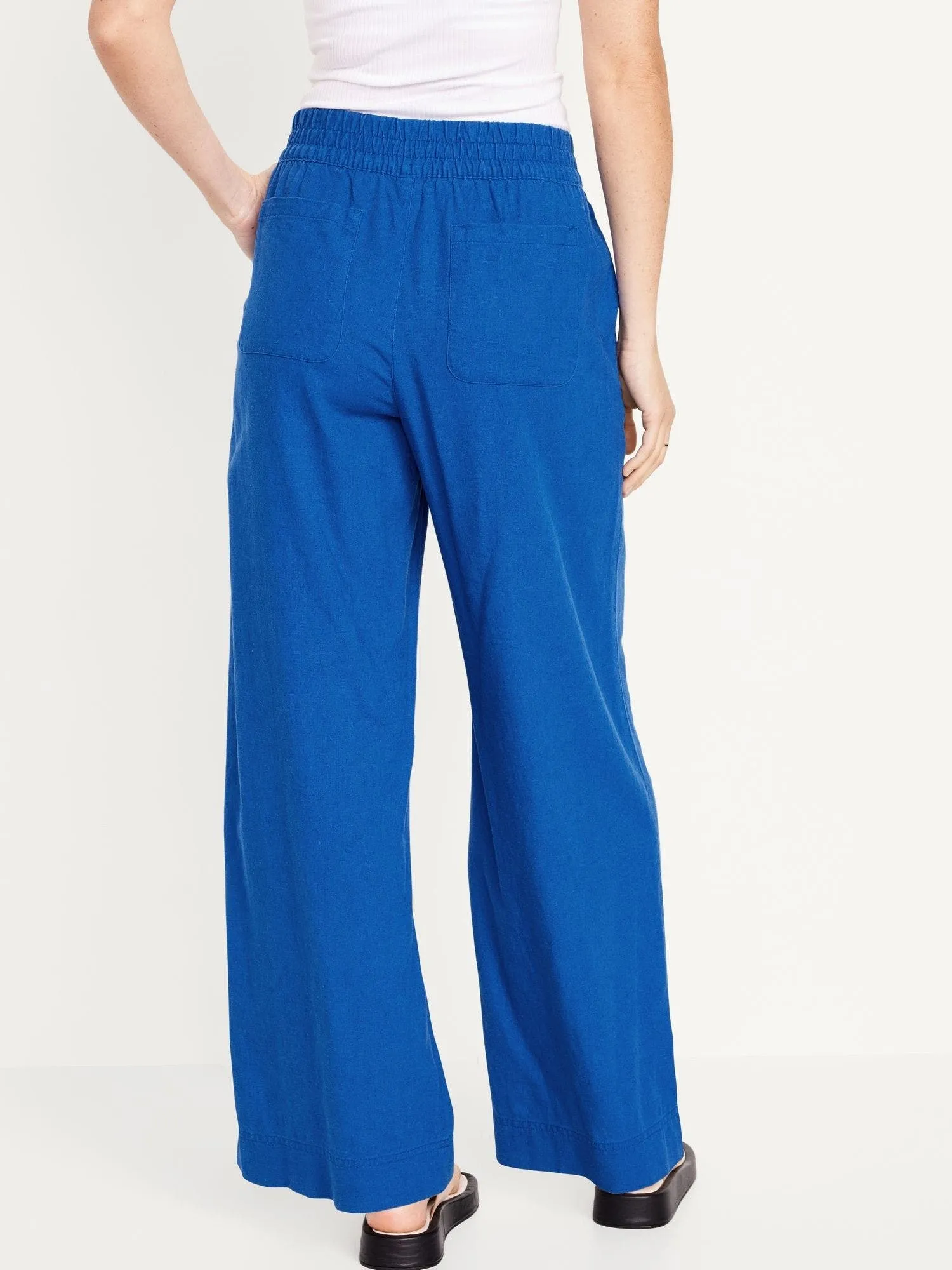 OLD NAVY Pantalón Lino Tiro Alto Wide Leg Old Navy Mujer