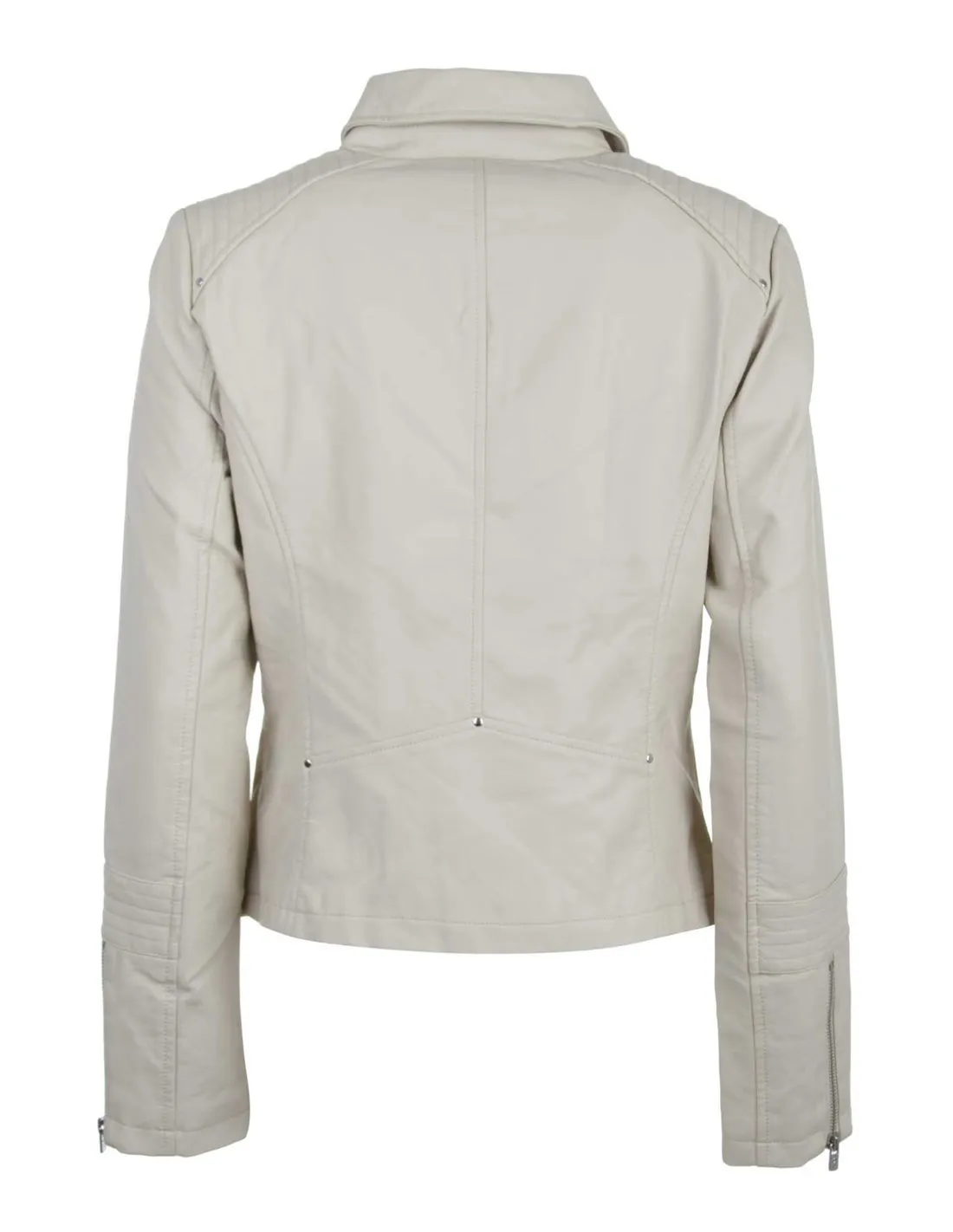 ONLY  CHAQUETA BIKER BEIGE ONLGEMMA FAUX LEAHTER MUJER