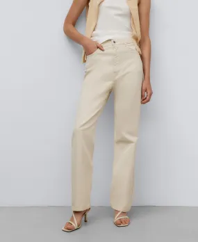 Pantalón denim crema mujer