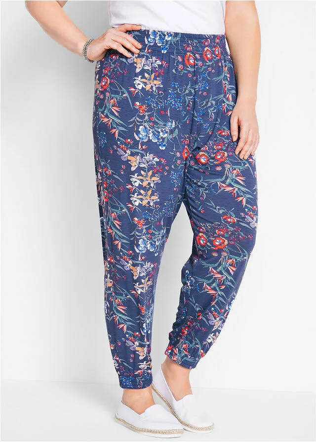 Pantalón bombacho de viscosa sostenible con cintura cómoda Negro con flores