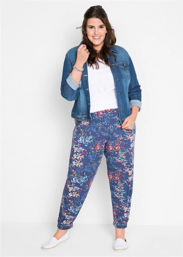 Pantalón bombacho de viscosa sostenible con cintura cómoda Negro con flores