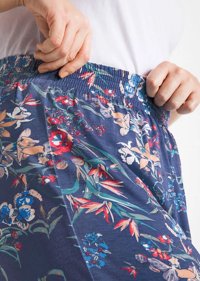 Pantalón bombacho de viscosa sostenible con cintura cómoda Negro con flores