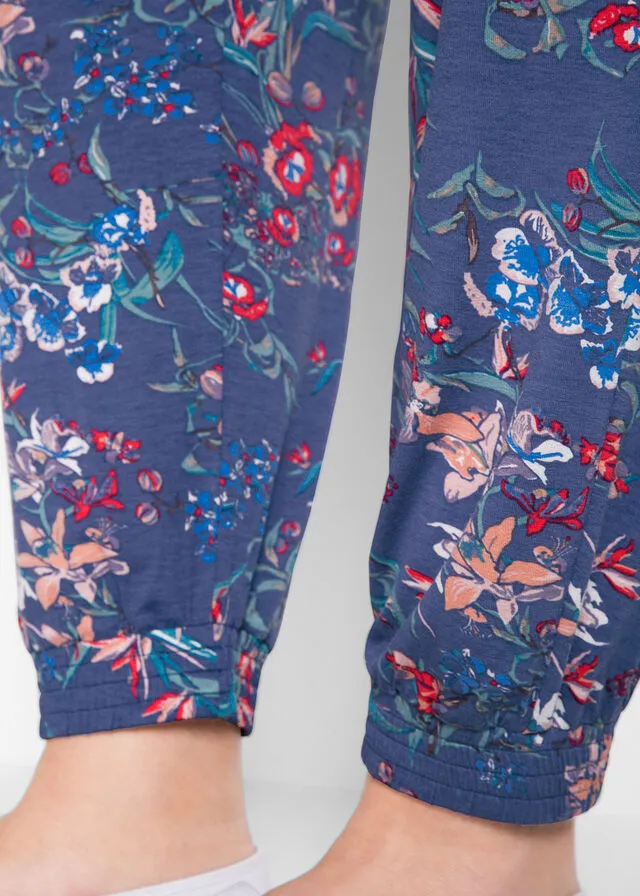 Pantalón bombacho de viscosa sostenible con cintura cómoda Negro con flores