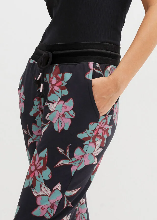 Pantalón de chándal de largo 7/8 Negro de flores