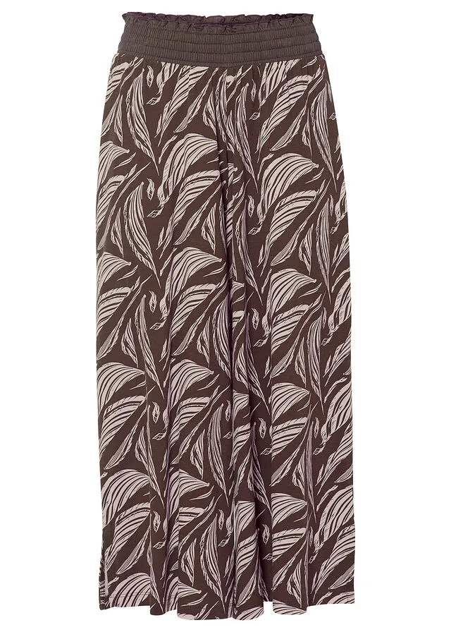 Pantalón de punto ancho con nido de abeja Marrón tierra-beige arena con estampado