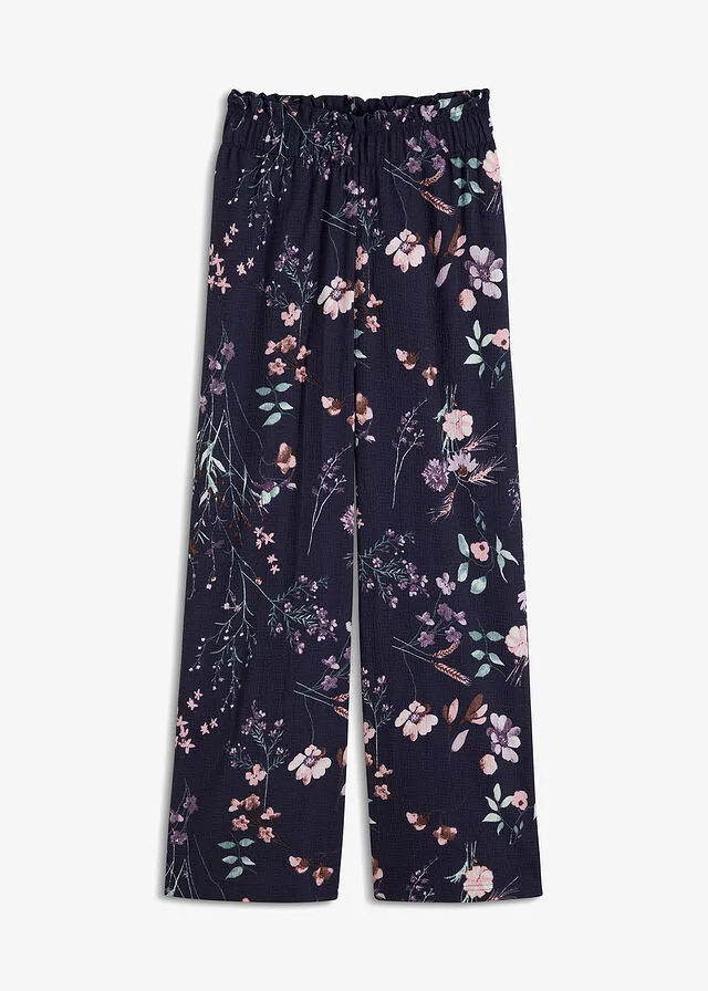 Pantalón de punto de crepé con estampado de flores Azul marino de flores