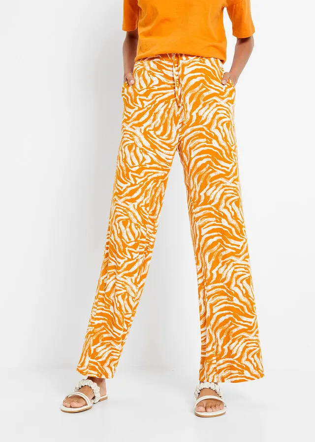 Pantalón de punto y viscosa con cintura cómoda estampado cebra marrón anaranjado/naranja oscuro