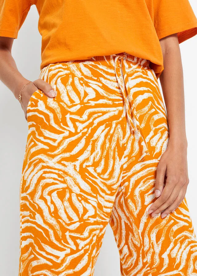 Pantalón de punto y viscosa con cintura cómoda estampado cebra marrón anaranjado/naranja oscuro