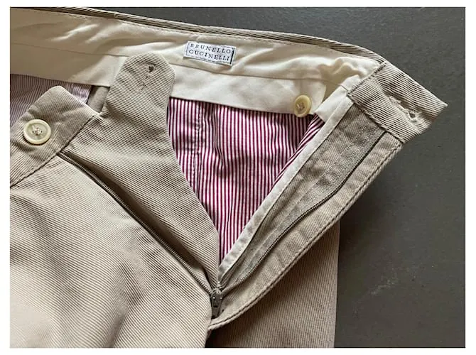 Pantalón de sarga de algodón Beige Brunello Cucinelli T. 54 ESO 