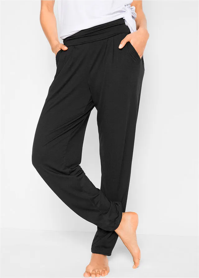 Pantalón harem con viscosa Negro