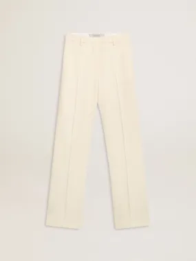 Pantalón holgado de mujer en tejido sartorial blanco envejecido