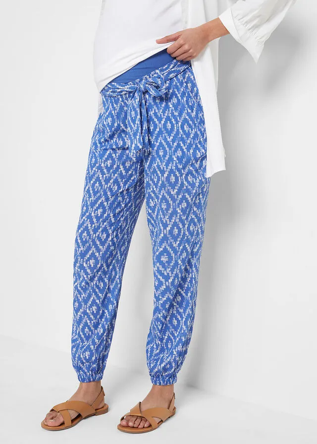 Pantalón premamá de corte holgado Azul zafiro-blanco con estampado gráfico