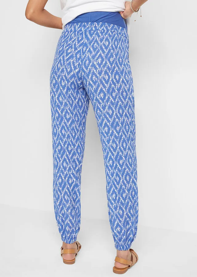 Pantalón premamá de corte holgado Azul zafiro-blanco con estampado gráfico