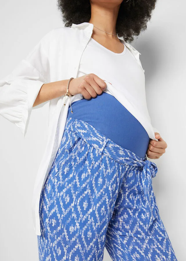 Pantalón premamá de corte holgado Azul zafiro-blanco con estampado gráfico