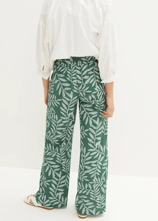 Pantalón tipo palazzo de viscosa sostenible con estampado Verde oscuro-blanco estampado