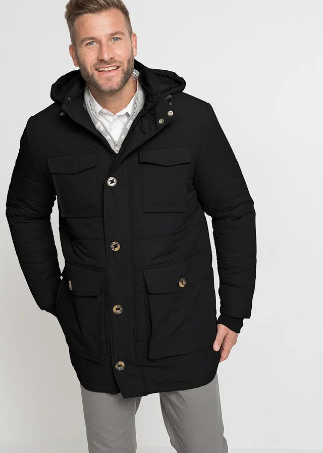 Parka con capucha desmontable Negro