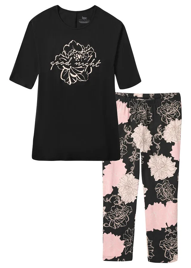 Pijama capri Negro con flores