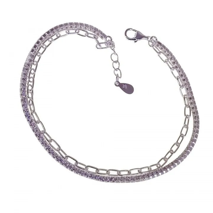 Pulsera Plata Doble con Circonitas