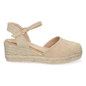 Sandalia de cuña baja en yute mujer color beige textura