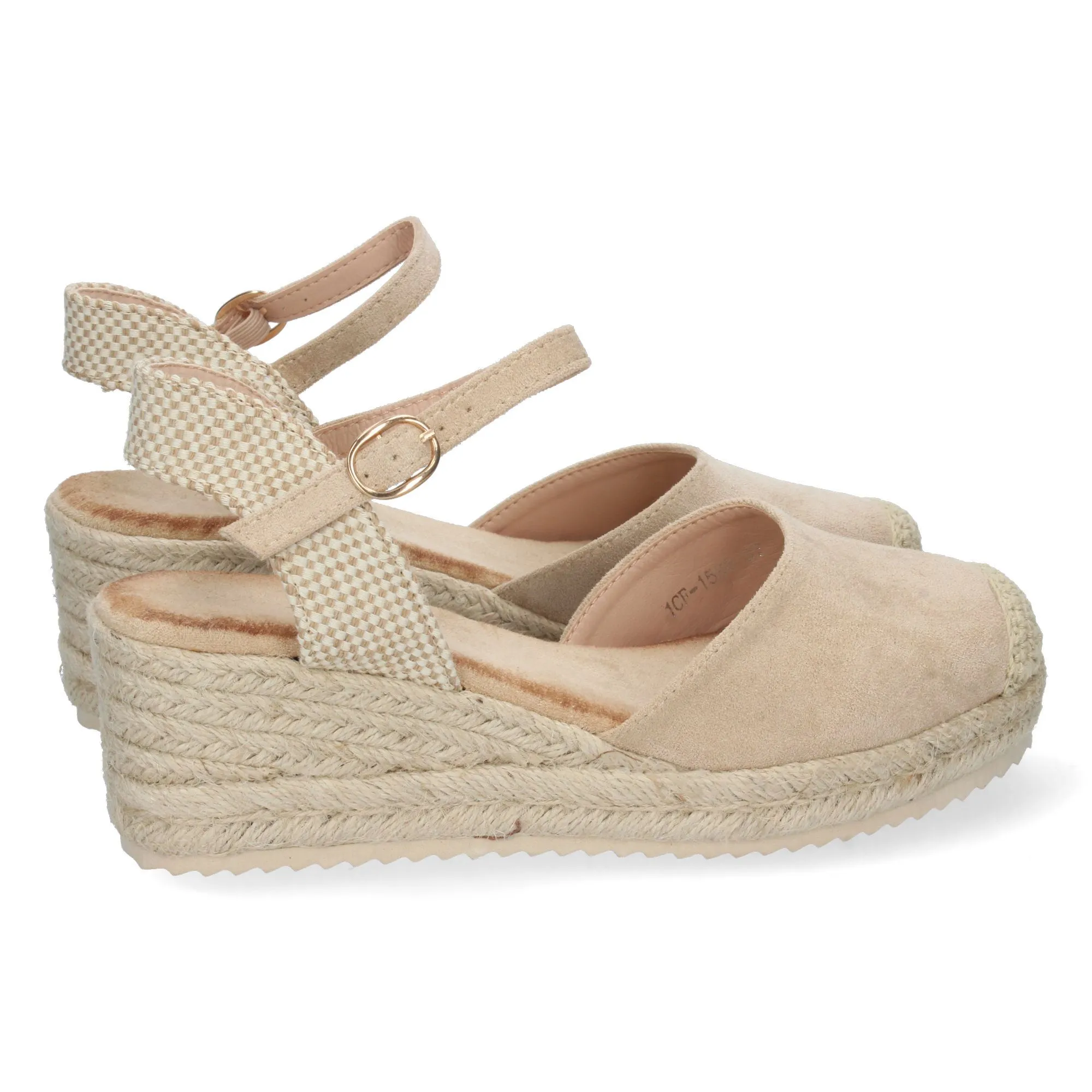 Sandalia de cuña baja en yute mujer color beige textura