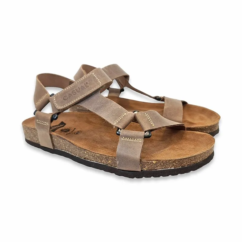 Sandalias Bio Hombre Piel Plantilla Acolchada Y Velcro 8079 Piedra, de Casual