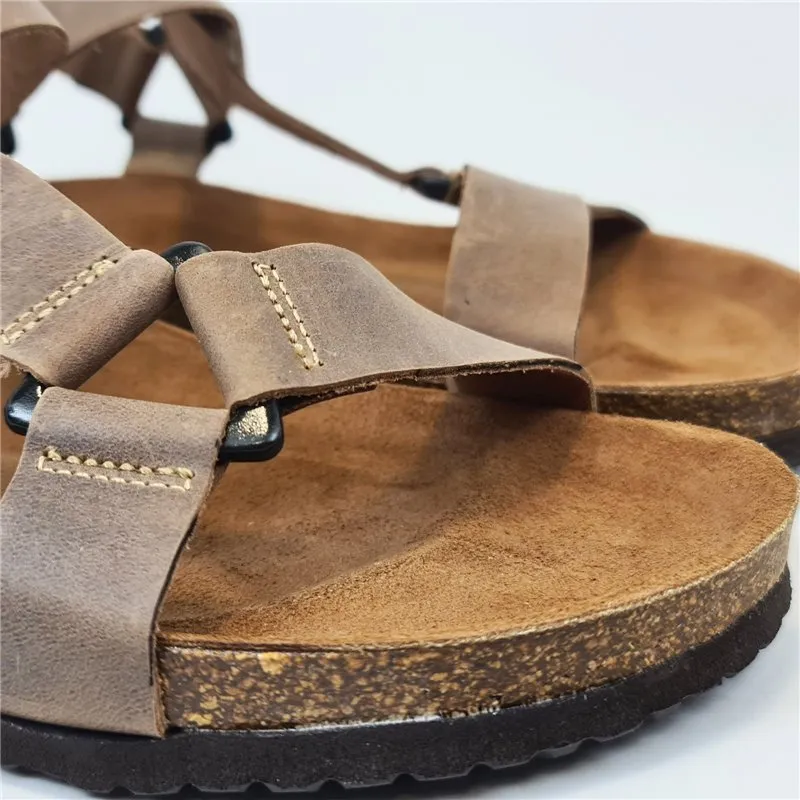 Sandalias Bio Hombre Piel Plantilla Acolchada Y Velcro 8079 Piedra, de Casual