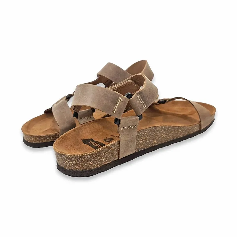 Sandalias Bio Hombre Piel Plantilla Acolchada Y Velcro 8079 Piedra, de Casual