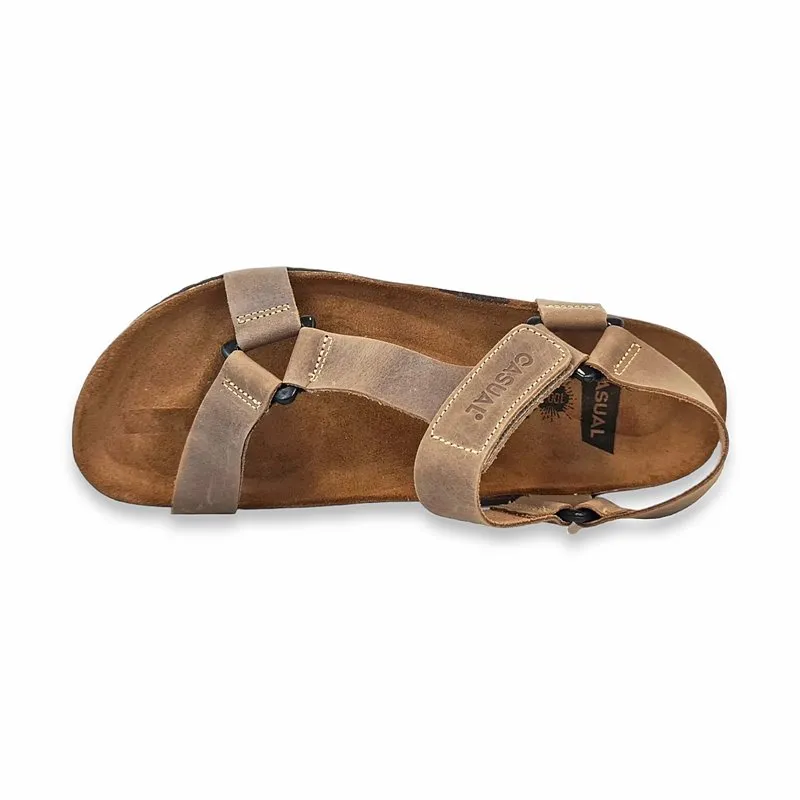 Sandalias Bio Hombre Piel Plantilla Acolchada Y Velcro 8079 Piedra, de Casual