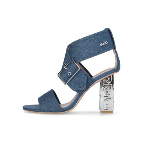 Sandalias denim con tacón ancho