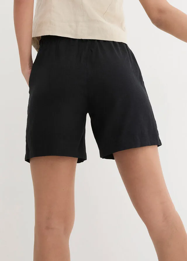 Shorts paperbag con lino Negro