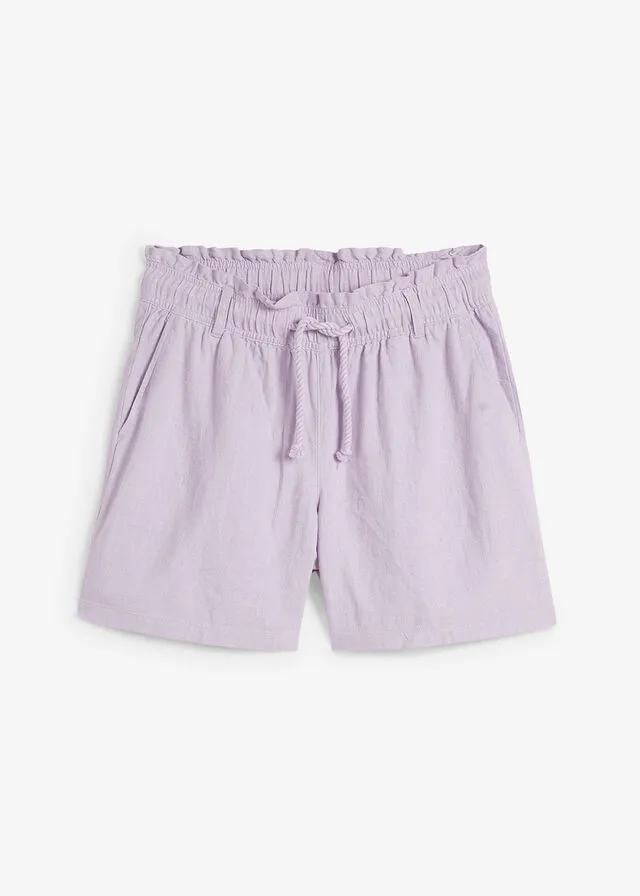 Shorts paperbag con lino Violeta