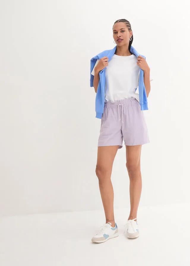 Shorts paperbag con lino Violeta