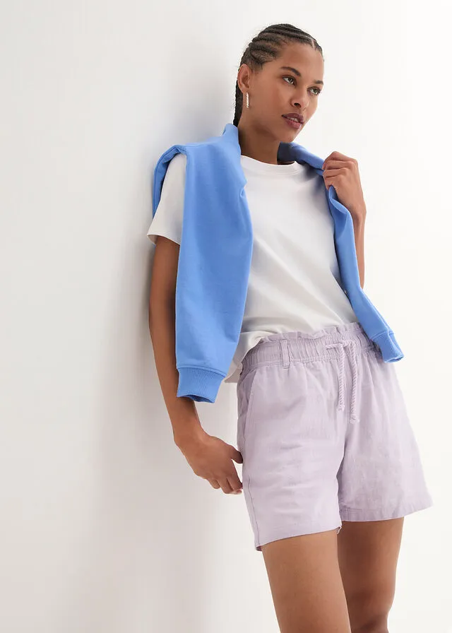 Shorts paperbag con lino Violeta