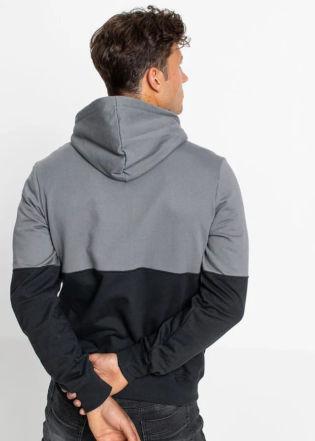 Sudadera con capucha y corte slim Negro/gris humo estampado