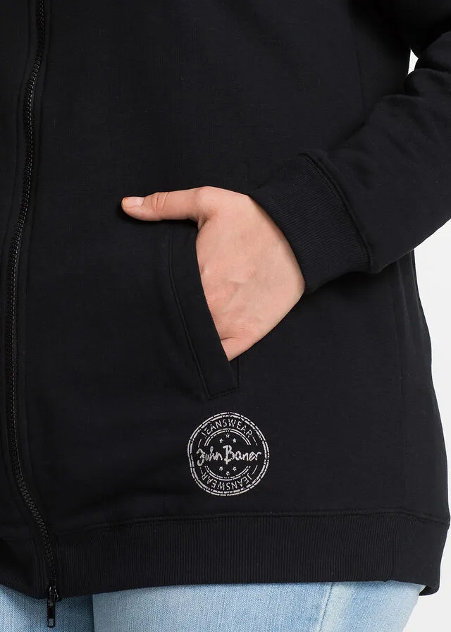 Sudadera larga con cremallera Negro