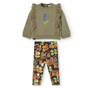 Sudadera niña verde con pantalón estampado punto de Bóboli