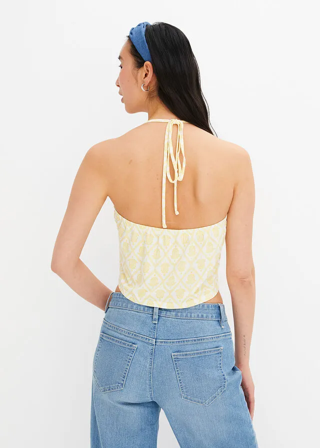 Top Amarillo claro-blanco lana estampado