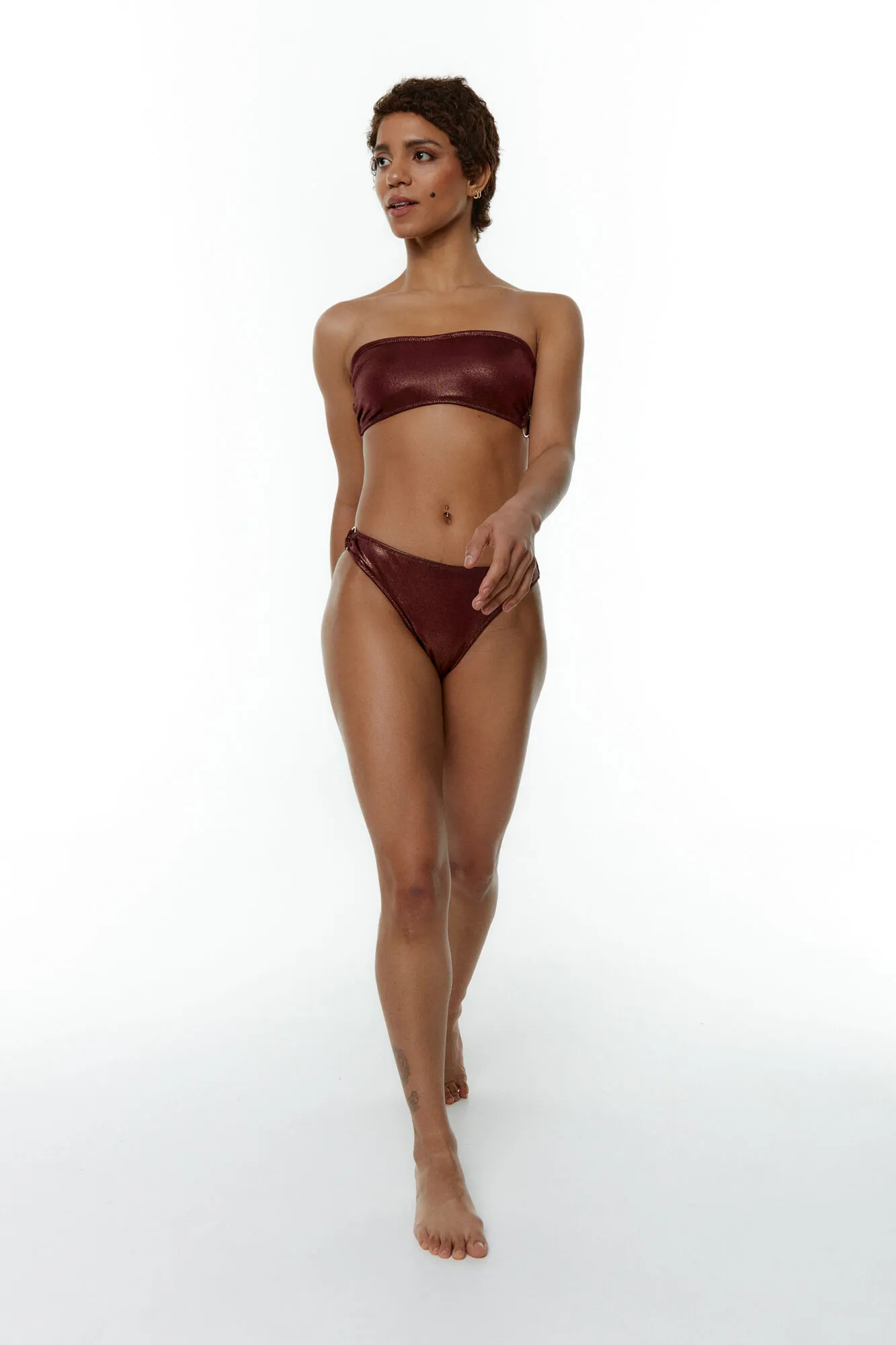 Top bikini bandeau de tejido efecto brillo Patty Copper