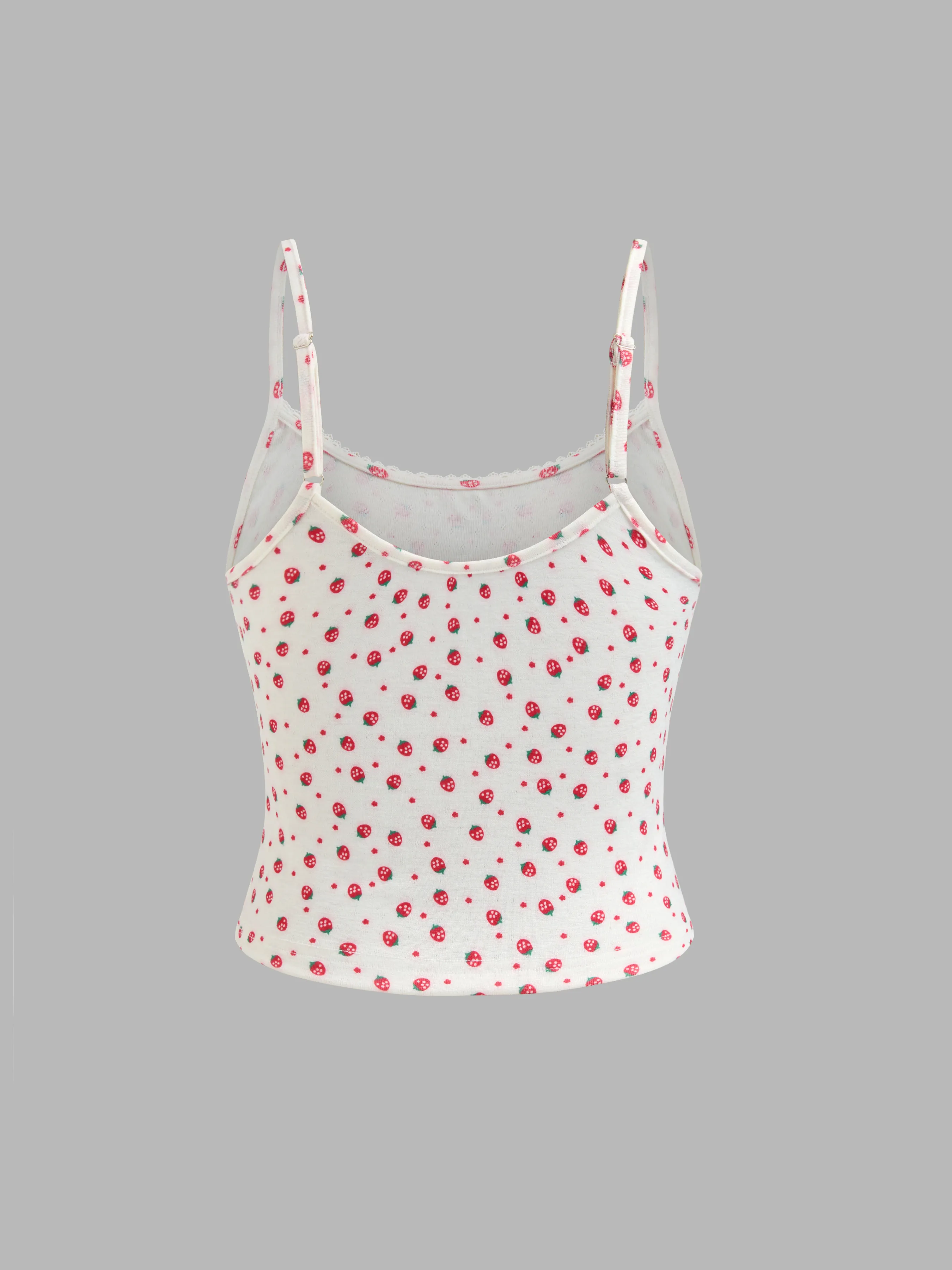 Top Cami Crop con Lazo y Gráfico de Fresa con Escote Redondo