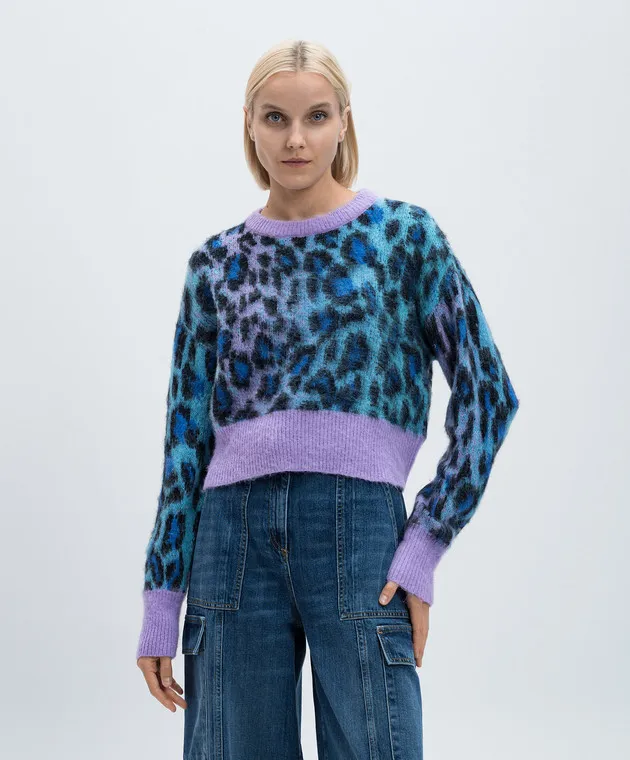 Twinset Actitude Blue sweater with wool in an animalistic pattern