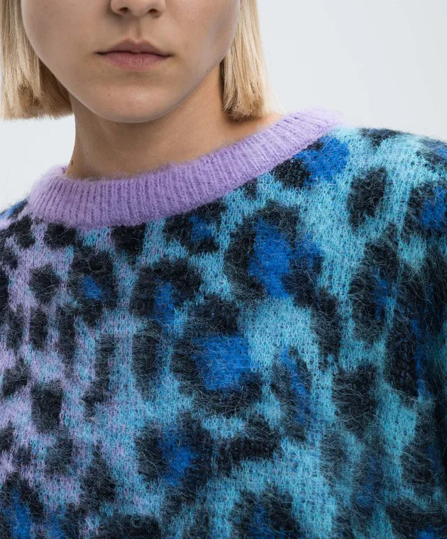 Twinset Actitude Blue sweater with wool in an animalistic pattern