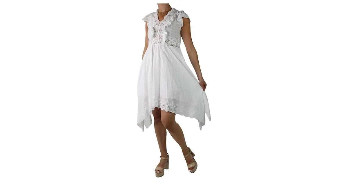 ULLA JOHNSON VESTIDO MIDI DE ENCAJE BORDADO BLANCO  TALLA US 6 