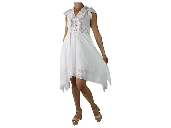 ULLA JOHNSON VESTIDO MIDI DE ENCAJE BORDADO BLANCO  TALLA US 6 