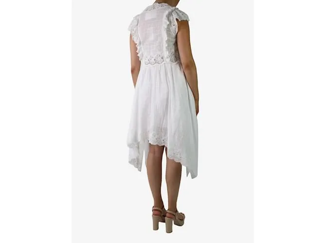 ULLA JOHNSON VESTIDO MIDI DE ENCAJE BORDADO BLANCO  TALLA US 6 