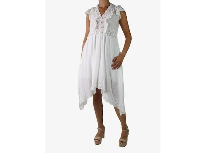 ULLA JOHNSON VESTIDO MIDI DE ENCAJE BORDADO BLANCO  TALLA US 6 