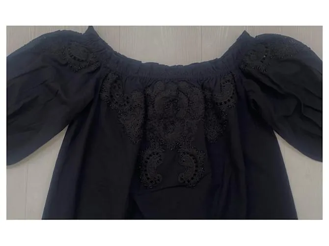 Uterque Top bordado de lino Negro 