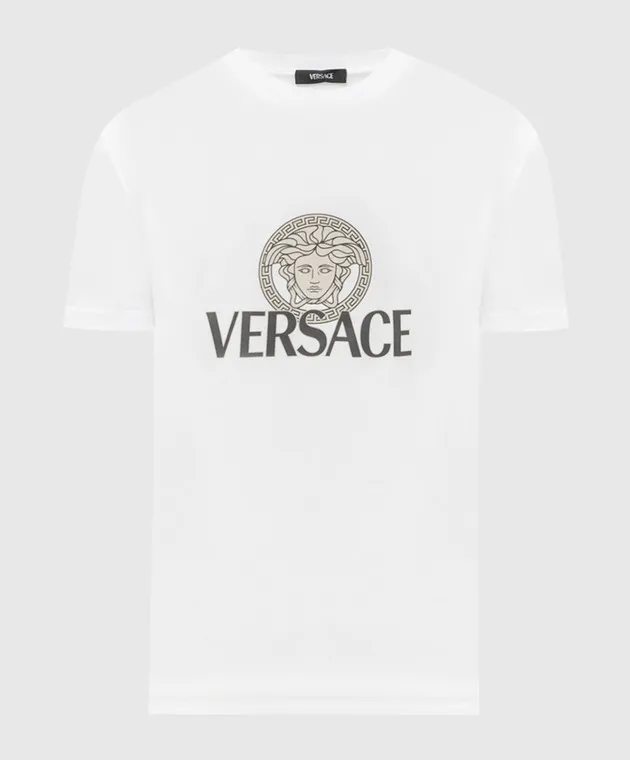 VERSACE WHITE TSHIRT WITH MEDUSA LOGO PRINT