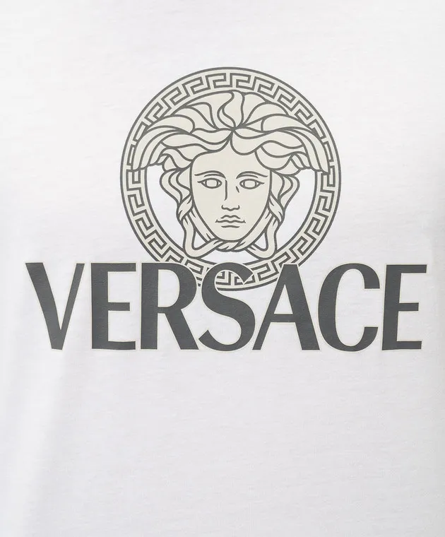 VERSACE WHITE TSHIRT WITH MEDUSA LOGO PRINT