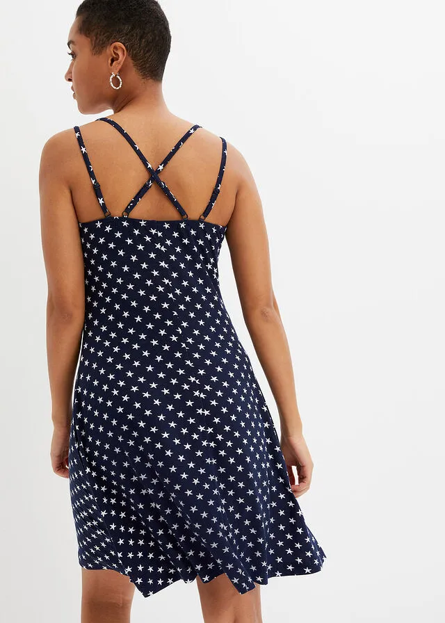 Vestido Azul marino con estampado de estrellas de mar en blanco