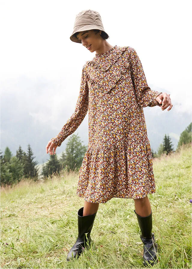 Vestido con volante Negro de flores